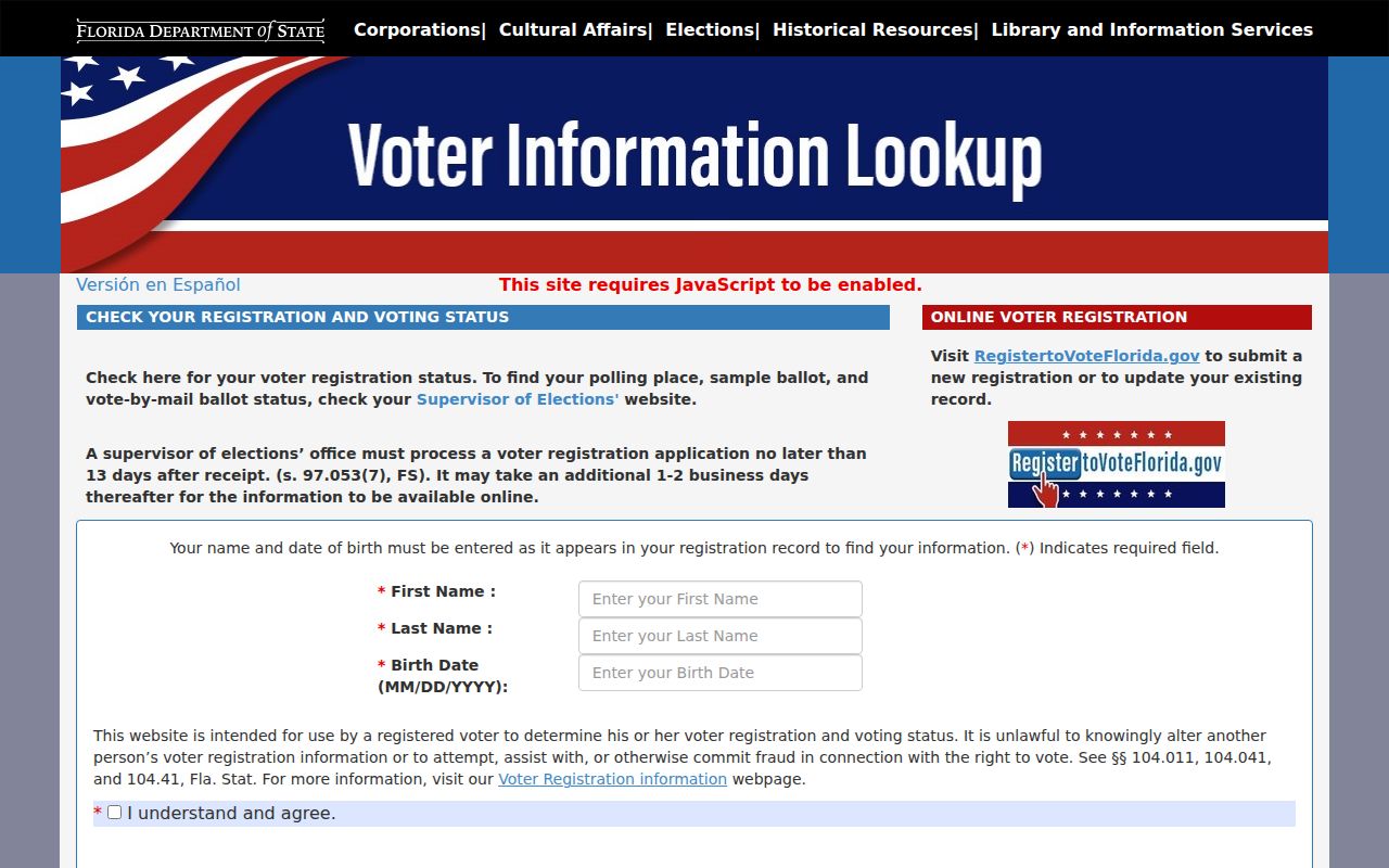 Florida voter status lookup for Cutler Bay residents