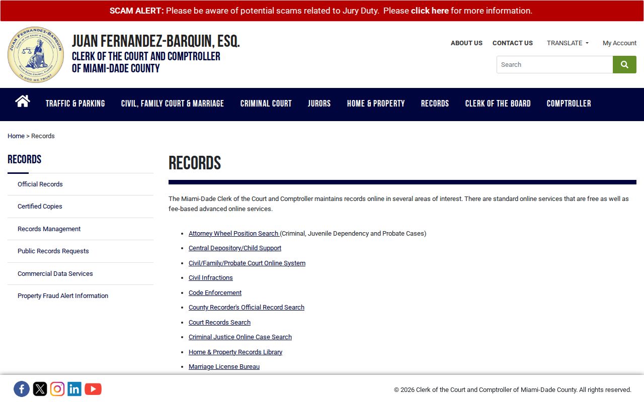 Miami-Dade Clerk records and court search hub for Cutler Bay