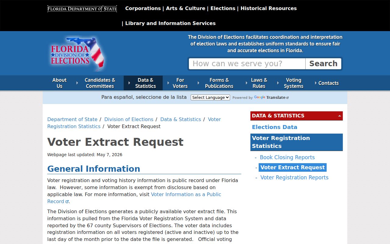 Florida statewide voter extract request page used for lawful block-level research