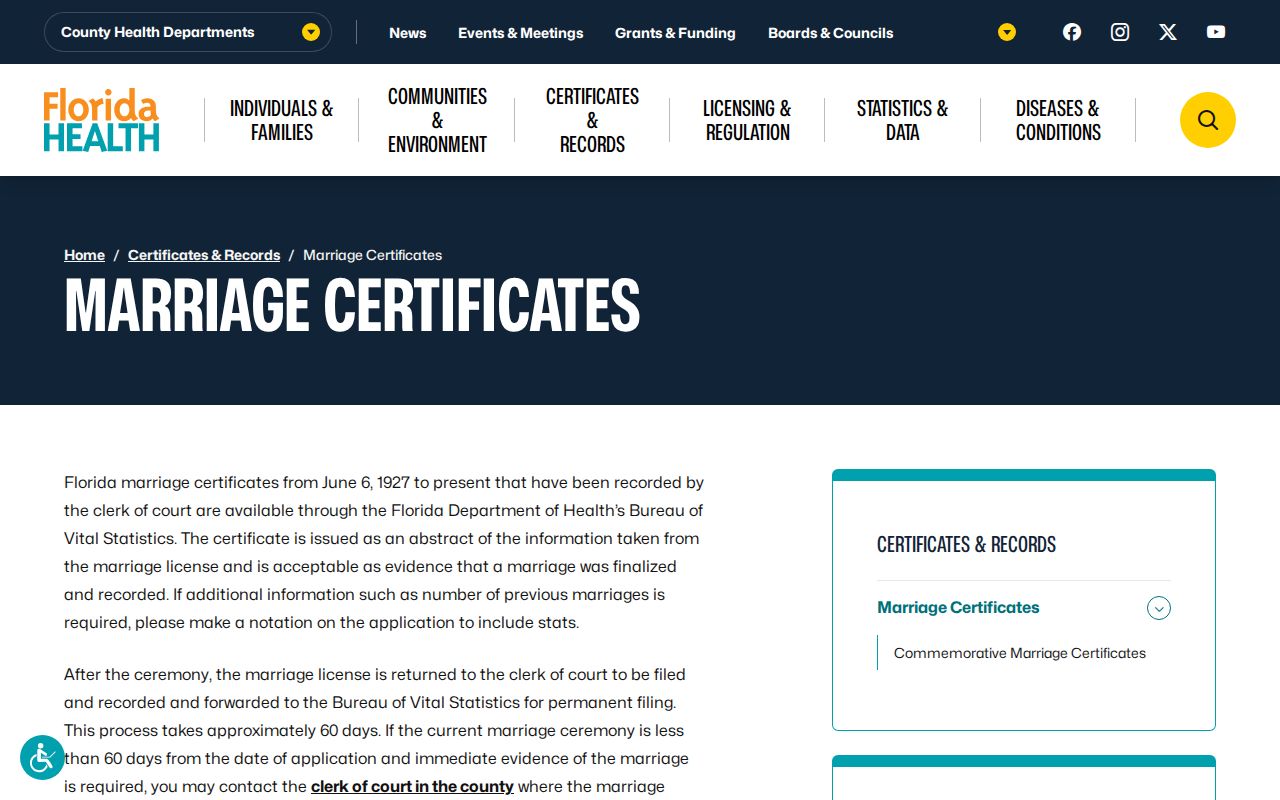 Florida marriage certificate information used to connect previous resident name changes