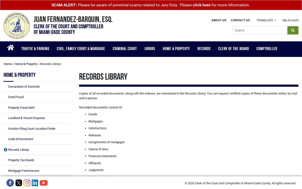 Miami-Dade Records Library page for historical deed and official record indexes