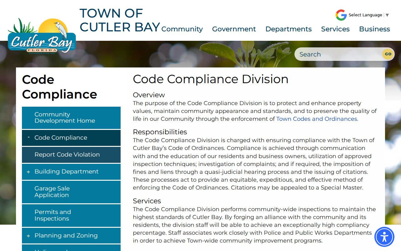 Cutler Bay street directory code compliance records