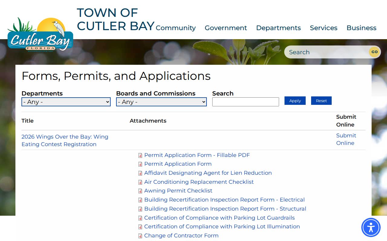Cutler Bay street directory property and lien forms